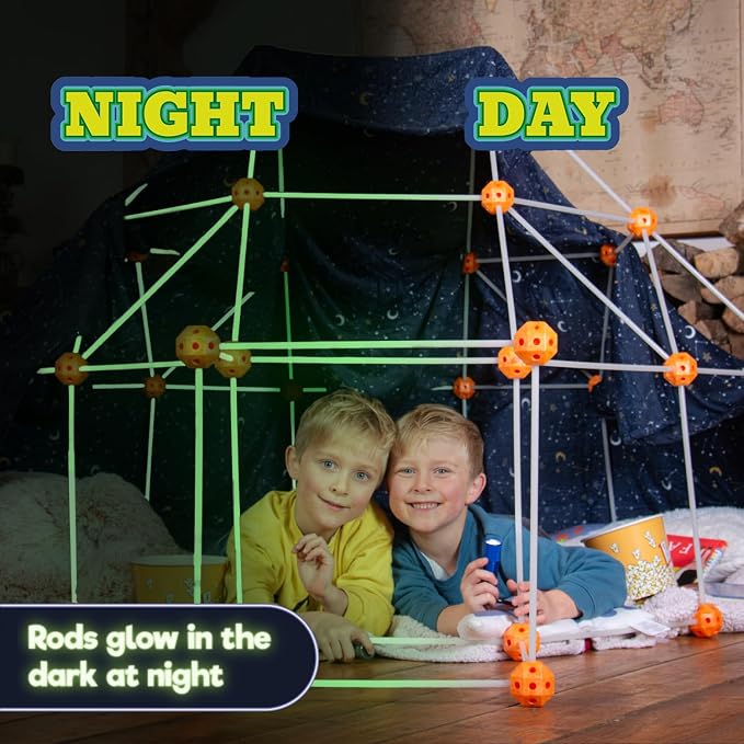 KiddyPlay Mega Forts - 130 Piece Fort Building Kit for Kids | Glow in the Dark DIY Fort Making Kit - Build a Fort Building Kit - STEM Building Toys For Kids