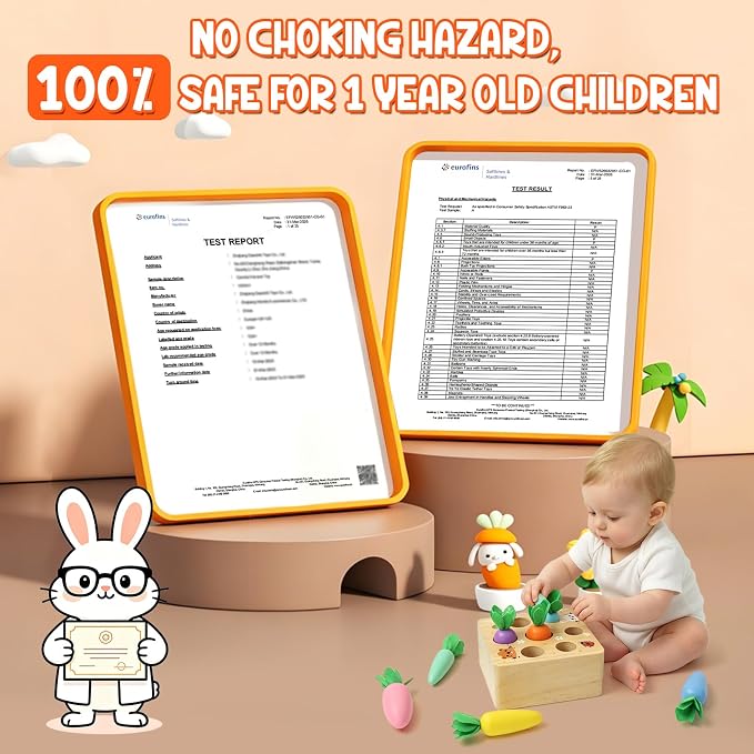 Wdmiya Montessoritoys for 1 Year Old, Developmental Wooden Toys 6-12 Months | Shape Sorting & Matching Puzzle Macaron Carrots Harvest Game, Christmas Birthday Gifts for Toddlers Babies Boys and Girls