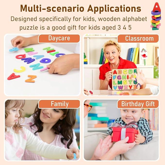 Wooden Puzzles for Toddlers 3-5, Boys & Girls, Montessori Toddler | 3 in 1 Wooden Puzzle, Alphanumeric Graphics Cognitive, for toddlers 3-5 make, natural wood, gift for a birthday