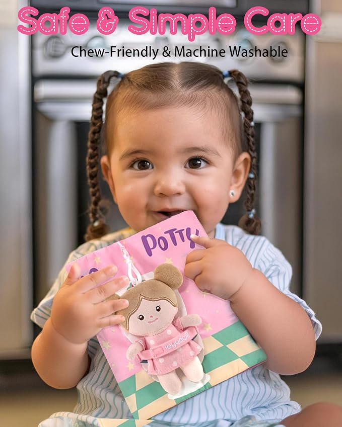 LeyaDoll Montessori Busy Book for Toddlers 1-3, 1 Year Old Girl Gifts | With Interactive Doll for Potty Training, Crinkle Pages, Fine Motor Skills Toys, Keep Toddlers Busy, Pink Gift Box Included