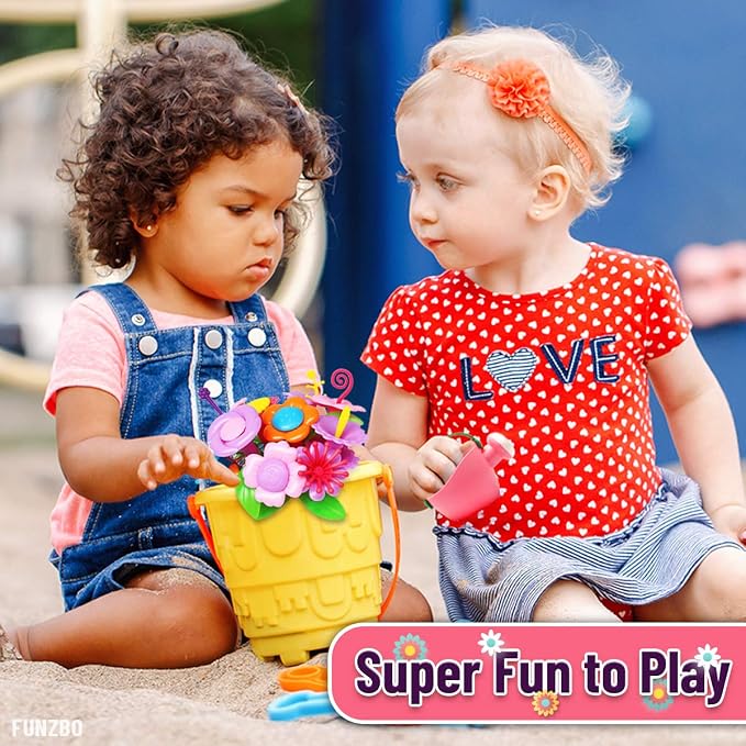 FUNZBO Flower Garden Building Toys Set - STEM Montessori Toys for Girls | Birthday Gifts for Age 3 4 5 6 7 8 9-12 Years Old Girl, Sorting & Stacking Spring Gardening Toy for Kids