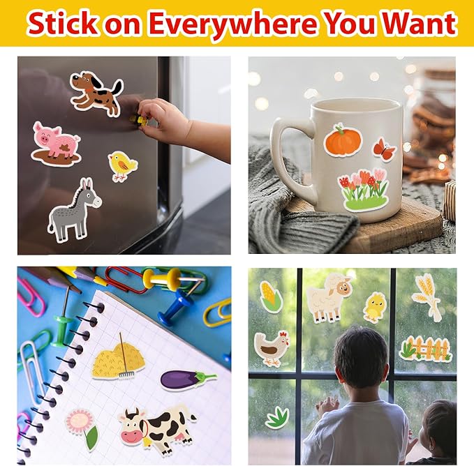 Reusable Sticker Book for Kids 1-3, Jelly Sticker Books for Toddlers 2-4 Years, Toddler Easter Basket Stuffers＆Travel Essentials Farm Stickers for Kids Toddler Plane Activities (Farm)