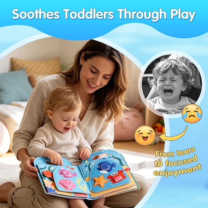 Travel Toys for Toddlers,Ocean Busy Book for Toddlers 1-3, Felt Activity Book, Busy Board for 1 Year Old Girls Montessori Toys, Quiet Book FineMotor Skills Learning Toys,Gifts for Children