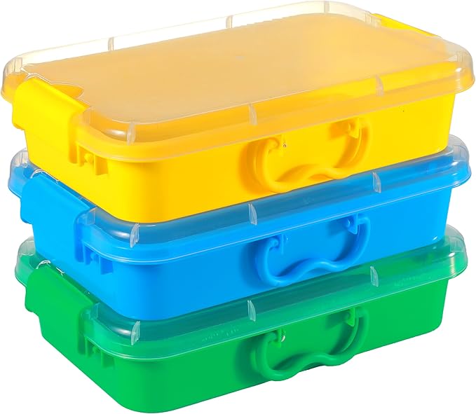 Sensory Bin with Lid for Toddlers 3 Pack 12.8 in, Stackable toy bins | Carolart Durable Plastic Sandbox for crafts, easy stack activity containers for sand, crafts, puzzles and toys