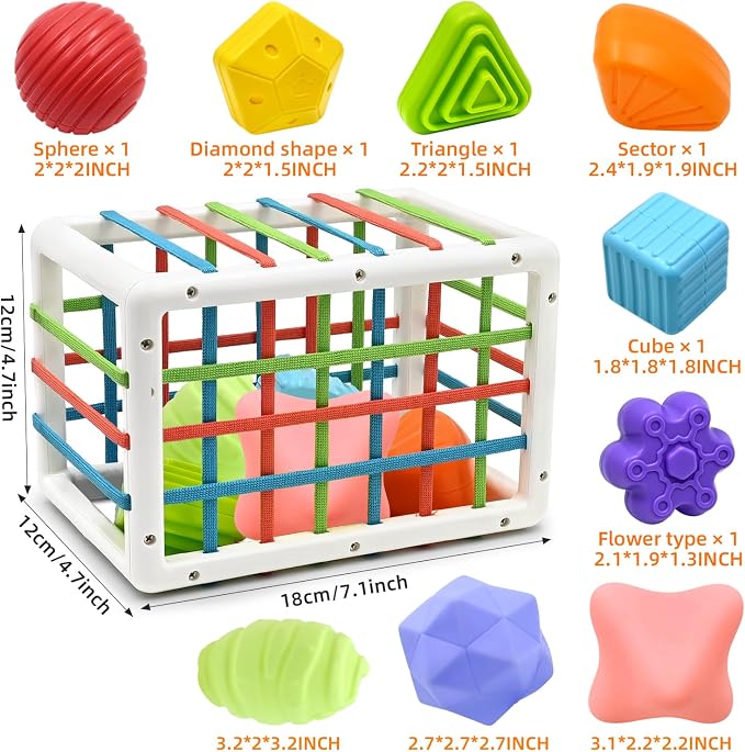 AiTuiTui Baby Sensory Montessori Activity Toys for 1 2 Year Old Boy Girl, Early Learning Develop Shape Sorter Cube with Soft Textured Balls for Infants Toddler Birthday or Easter Gifts