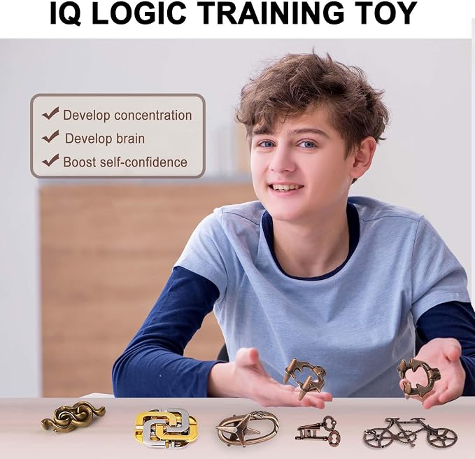 6 PCS Metal Brain Teaser Puzzles for Adults and Kids, Disentanglement Metal Logic Puzzle Set, IQ Mind Challenge Brain Games Toy Gift(6PCS Metal A)