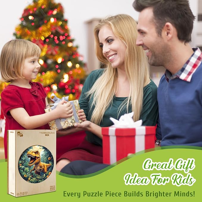 Wooden Puzzles for Kids - Dinosaur Tyrannosaurus Rex | 50 Piece Puzzles for Kids Ages 4-6 - Kids Puzzle with Unique Animal Shapes - Round Puzzles for Boys and Girls (11.4 * 11.4in)