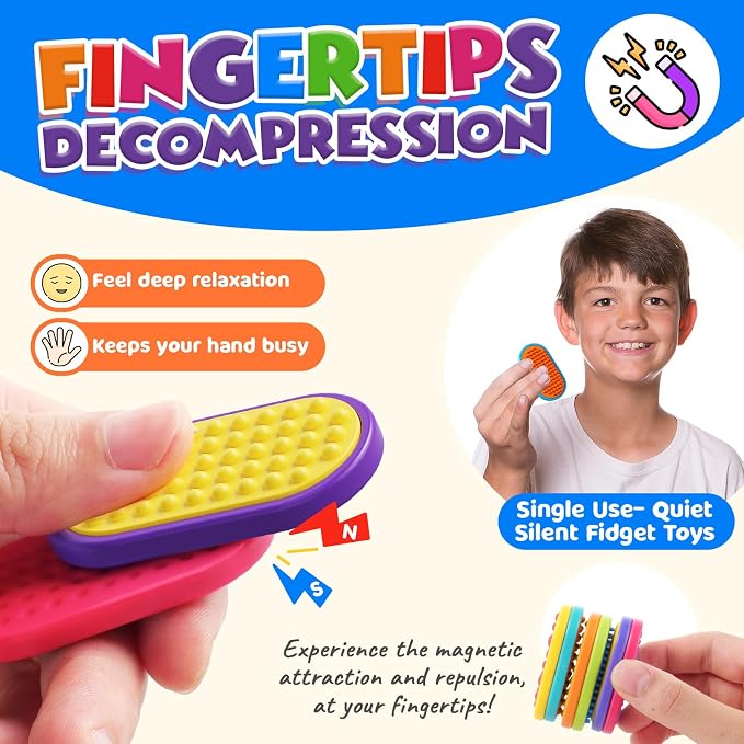 Sensory Fidget Magnet Toys for Kids: 18-Pack Textured Silicone Magnetic Sliders for Autism Children Classroom Must Haves, Goodie Bags Fidgets Box Gifts Portable Quiet Travel Toys