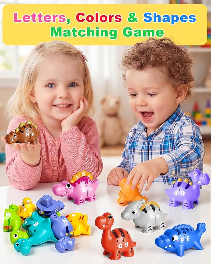 Dinosaur Alphabet Learning Toys for Toddlers Kids 3-5, 10 Unique Dinos | 26 Colorful Alphabet Dinosaurs | Child-Friendly Design | Learning Feels Like Play | Fine Motor Toys | Perfect Toddler Gift