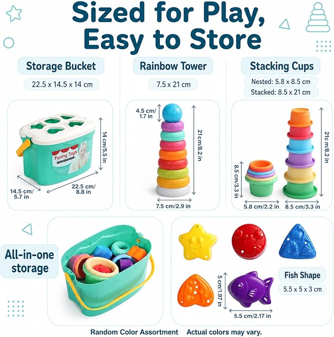Baby Stacking Toys with Stacking Rings & Shape Sorter for 12+ Months | Stacking Rings Baby Toy with Color Sorting & Matching Play, 3 in 1 Learning Toy for 1 Year Olds