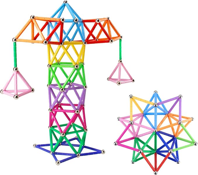 150 Pcs Magnetic Building Sticks Blocks, 3D Non-Toxic Educational STEM Toys for Kids and Adults, Includes Storage Bag