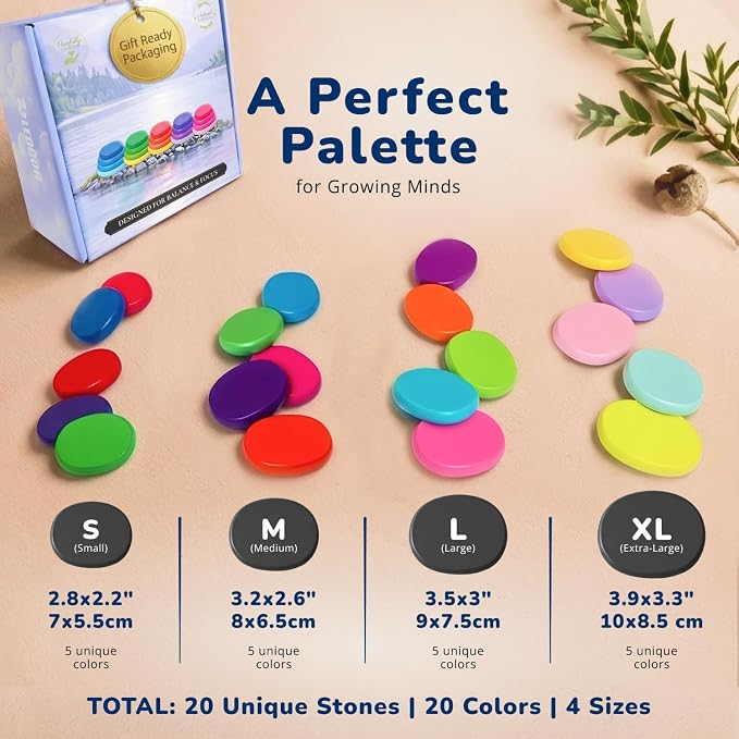 LEOGOR Extra-Large Wooden Stacking Rocks (20 PCS) – Montessori Balancing Stones for Toddlers 1-3 – Safe Sensory Open Ended Play Toys & STEM Building Blocks for Boys & Girls