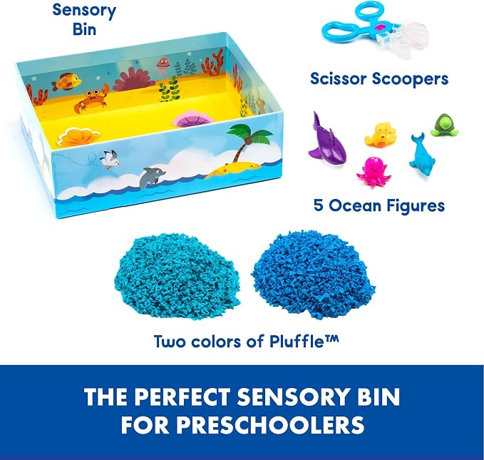Educational Insights Pluffle Hide & Seek Sensory Set - Tactile Sensory Toys for Toddlers 3-4, Mess Free Slime Alternative, Satisfying Foam Sand Bin Filler, All-in-One Kit with Tools and Supplies