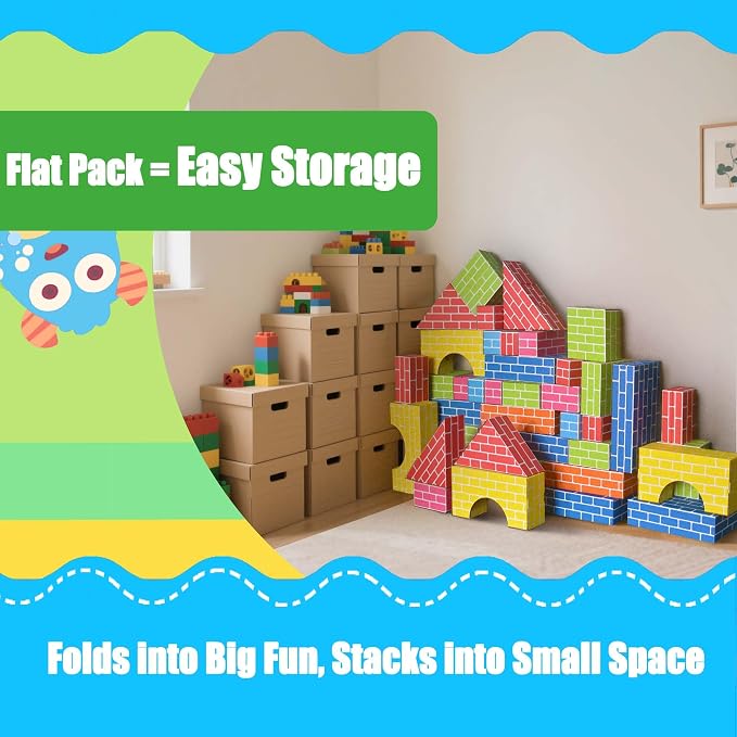 48-Pack Cardboard Building Blocks for Kids: 26/36/48 Jumbo Gifts Heavy Duty Develop Creative Thinking Spatial Reasoning Easy to Assemble