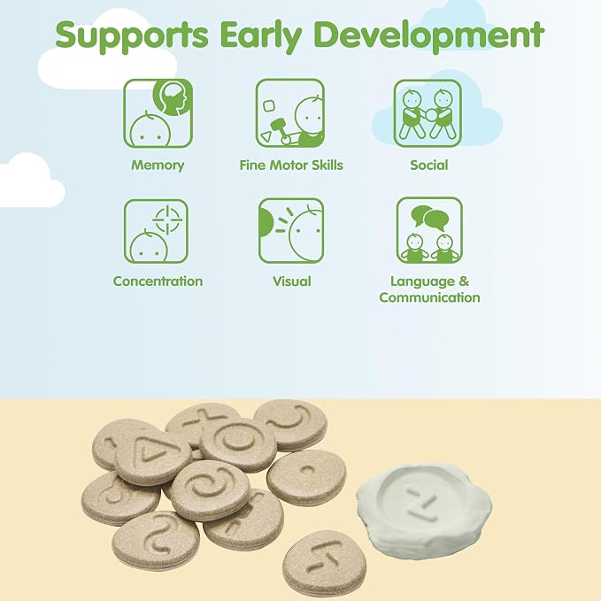 PlanToys® Tactile Stones Wooden Educational for Kids Ages 3+ Montessori Set | textured pieces, sensory toys, wooden stones, girls, boys, touch recognition memory pattern gift preschool learning cute