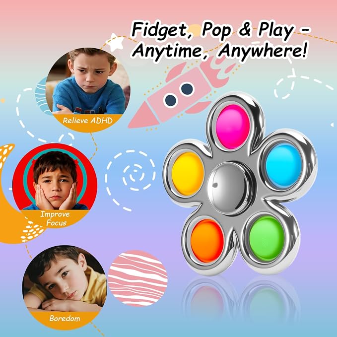 FIGROL Fidget Toys 3 Pack,Pop Fidget Spinner for Kids & Adults Relieves Stress and Calm Down,Sensory Toys for Kids with Autism ADHD Toys(Silver)