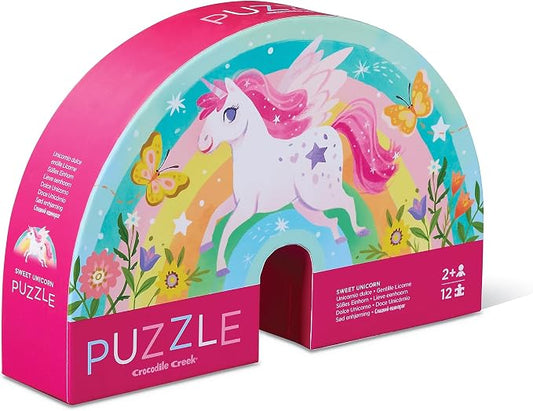 Crocodile Creek 12-Piece Mini Jigsaw Puzzle - Fun Floor Puzzles for Kids Ages 2-4 and Up - Heavy-Duty Shaped Box for Storage - Sweet Unicorn - 12" x 9" Finished