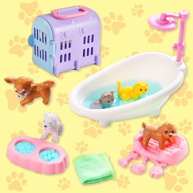 Carolart Pet Sensory Bin, Dog & Cat Sand Box Play Sand Kit, Sensory Toys | Sensory Sand Pet Care Play Set, Pretend Animal Toys, Sensory Kit Gift for Girls Boys, Interactive Sensory Play Ages 3+