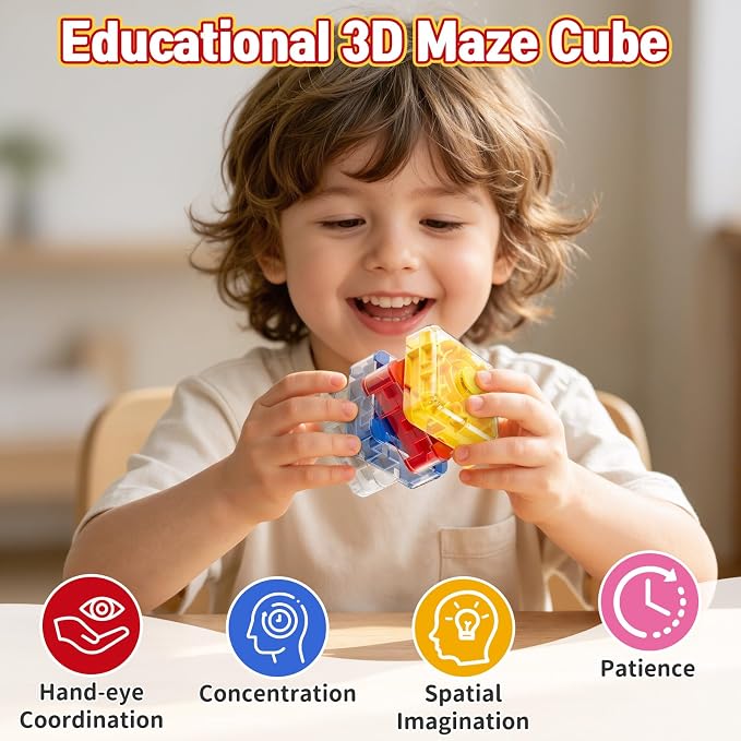 2-in-1 Fidget Spinner Maze Cube 3D Puzzle Brain Teaser 4 Level | Handheld Fidget Spinner Toy 3D Puzzle Cube Brain Teaser Game Stress Relief Anxiety Sensory Toy Travel Car Game Kids Adults