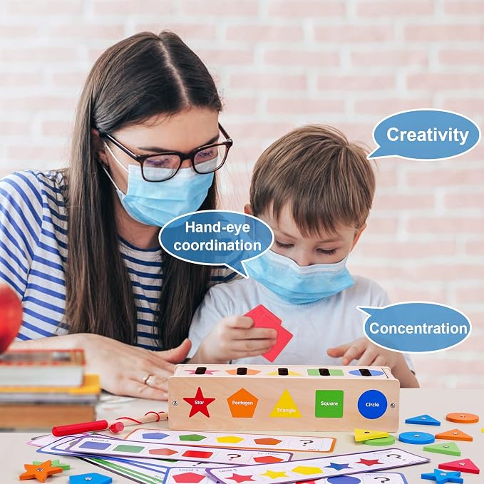 Montessori Magnetic Color Shape Sorting Matching Box, | Blue Wooden Educational Toy, Early Learning, Fine Motor Skills, For kids