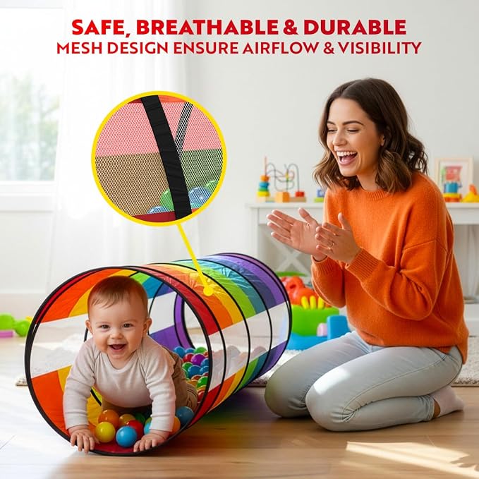 Playz Kids Play Tunnel Toys for Toddlers 1-3, Large 21" Rainbow Pop Up | Baby Tunnel for Kids to Crawl Through, Indoor & Outdoor Toddler Tunnel for Babies, Cat, Dog, Pet Crawling Tunnel w Carry bag