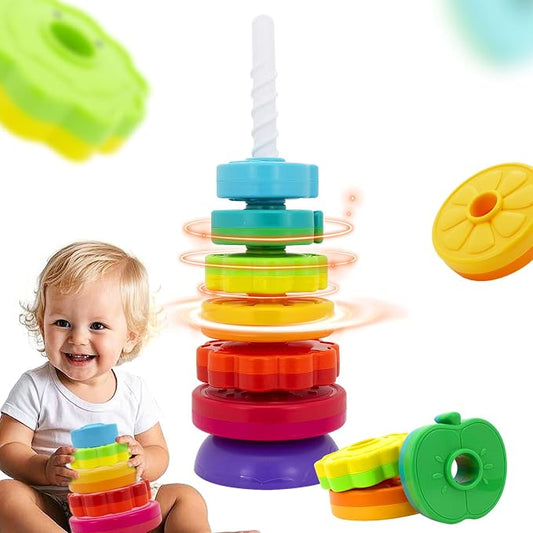 Montessori Toys for 1 Year Old, Spinning Stacking Toy | Rainbow Stacking Rings for Toddlers 1-3, Sensory Learning Toy, Fine Motor Skills Gift for 12-18 Months