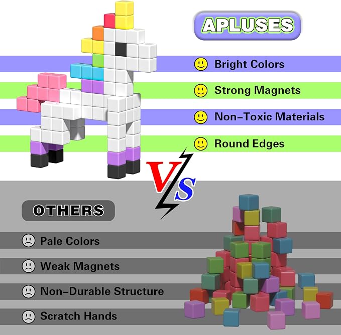 Apluses Magnetic Blocks for Toddlers 3+ Gift for Boys Girls | 1 inch, PP Plastic, Candy colors, 64pcs