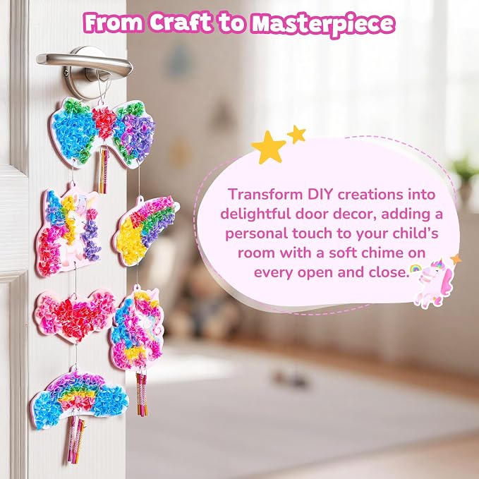 JoyCat Poke Art Wind Chime Craft Kit for Kids, 6 Magical Figures | Poke colorful fabric into 6 magical figures, then add chime pieces to create hanging room decor with gentle sound.