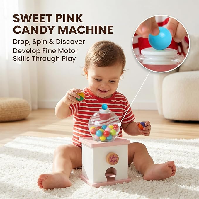 9.6" Wooden Gumball Machine For Kids Learning Color Sorting & Counting Toy | Toddler Preschool Learning Activities Toy for Kids Ages 3-5, Wood Preschool Learning Fine Motor Skills Game Toys