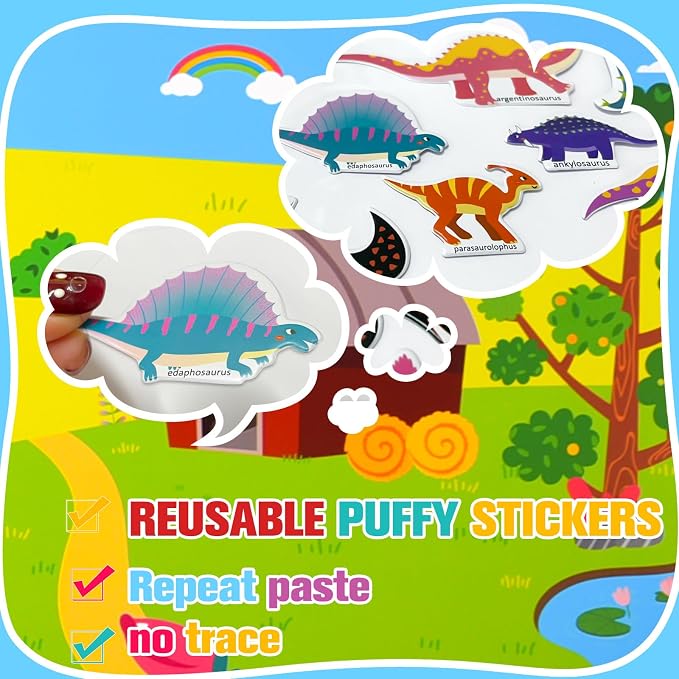 ASTARON 3 Pack Reusable Sticker Books for Toddlers,Educational Sensory Toy | Reusable Sticker,Waterproof Jelly Stickers, Portable Travel Toys,Educational Sensory Learning Toy,Gift for Boy Girl