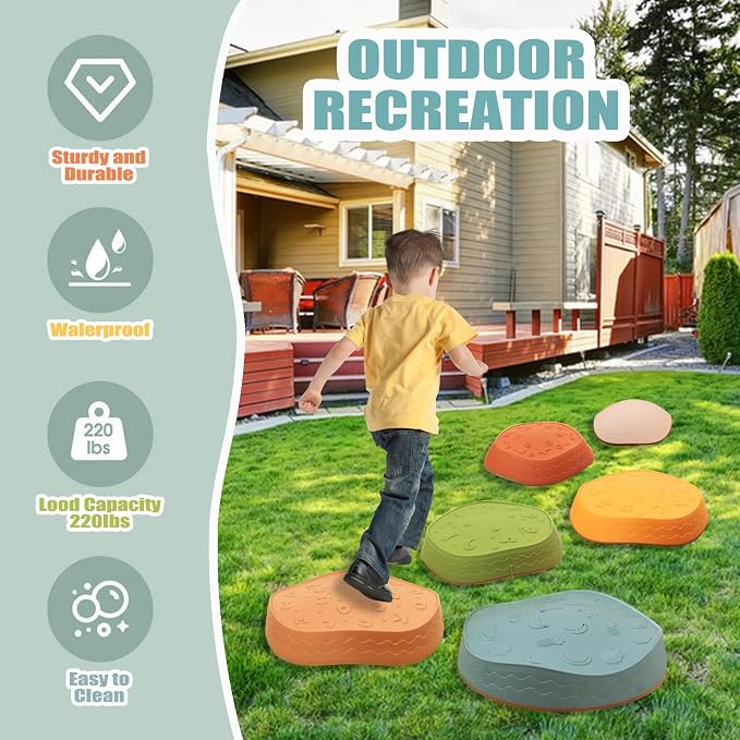 Fanboxk Stepping Stones for Kids,Non-Slip Toddler Sensory Toy | Sensory Balance Stepping Stones for Promoting Toddler Balance Coordination Skills,Up to 220 LBS for Indoors or Outdoors Play