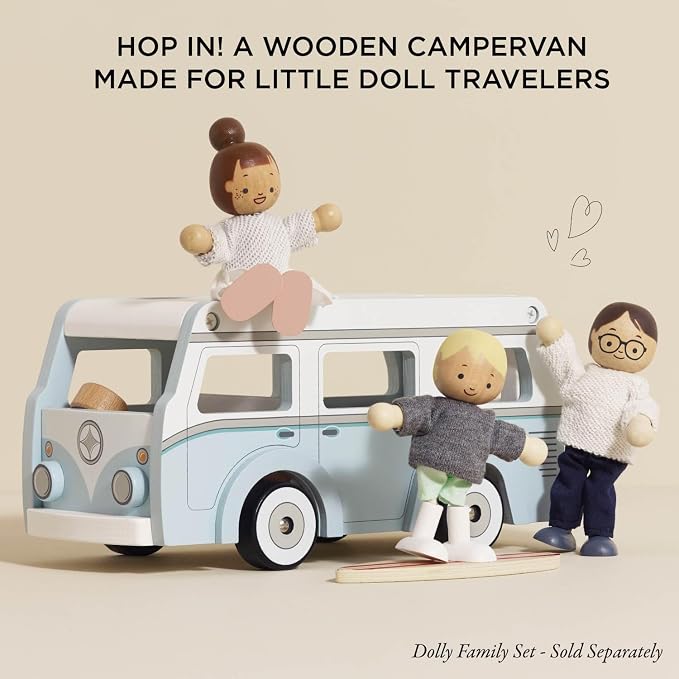 Le Toy Van Wooden Holiday Campervan with Surfboard | Wooden Toy Vehicle, FSC Certified Wood, 100% Plastic Free