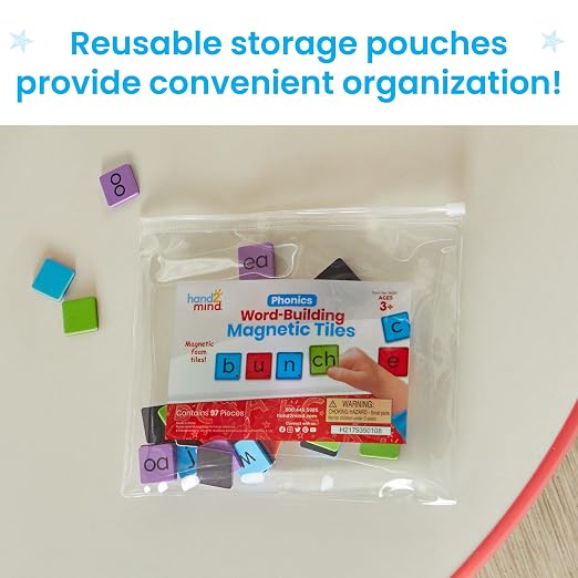 hand2mind Phonics Word-Building Magnetic Tiles, Recognition and Sound Learning for Kindergarten, Phonemic Awareness Manipulatives, Science of Reading Classroom Foam Materials, Set of 6