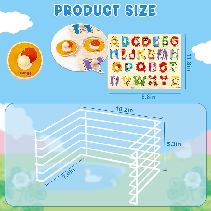 Attmu Alphabet Wooden Puzzles for Toddlers 6 Pcs ABC Shape Number Puzzle | Learning Toys for Kids Animal Farm Puzzle Preschool Educational Activities Toddler Gift Toys for Girls Boys Christmas Easter