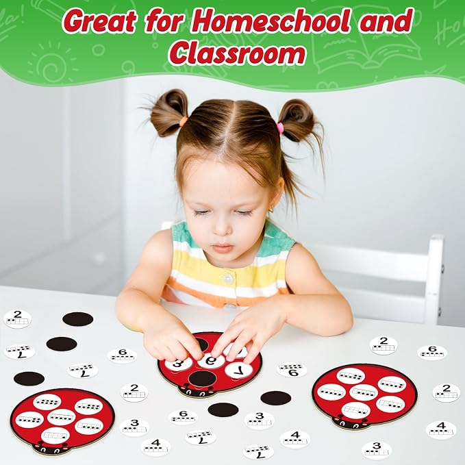 Kasfalci Number Games for Kids Toddlers,Ten Frame Set,Math Games,Math Manipulative,Addition & Subtraction Flash Cards,Ladybug Counting Toys,Matching Board Games,Preschool Classroom Must Haves