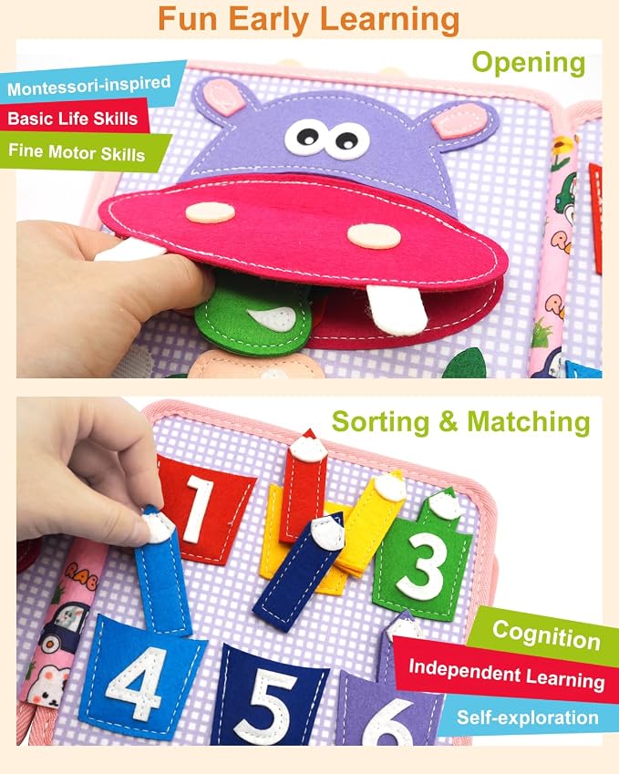 Busy Book for Toddlers 1-3, Montessori Toys for 1 Year Old, Baby Activity | Animals Sensory Quiet Books, Kids Travel Toys, Felt Busy Board for Toddlers 3-5, Educational Learning Gifts for Boys Girls