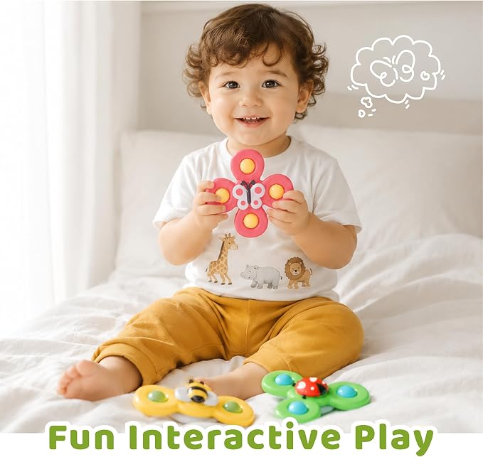 LiKee Strong Suction Cup Fidget Rotating Sensory Bath Toys for Baby Christmas Stocking Stuffers, Airplane Car Travel Table & Window Toys for Toddler Boys and Girls, 10+ Months