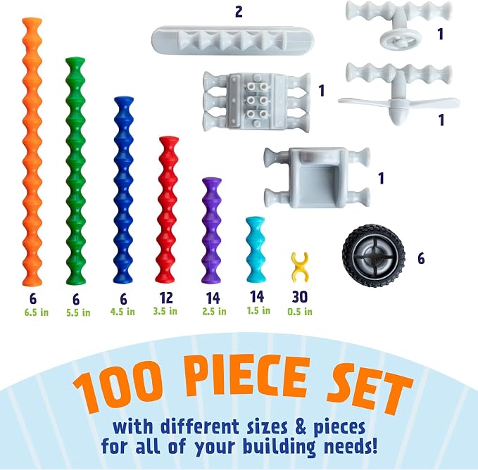 POPULAR PLAYTHINGS Clipstix Building Sticks Kit, 100 Piece, Playstix | Construction Stem Building Gift, Playstix, for Boys & Girls, for Kids