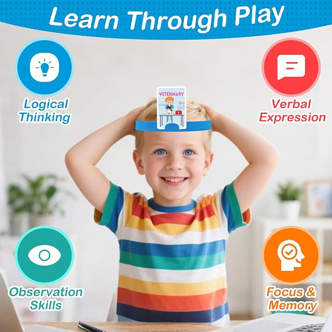 Headbands Game for Kids – Guessing Board Game to Boost Vocabulary | Critical Thinking, and Social Skills – Quick Question Family Game Night for 2–4 Players – Travel-Friendly Fun (Career Theme)