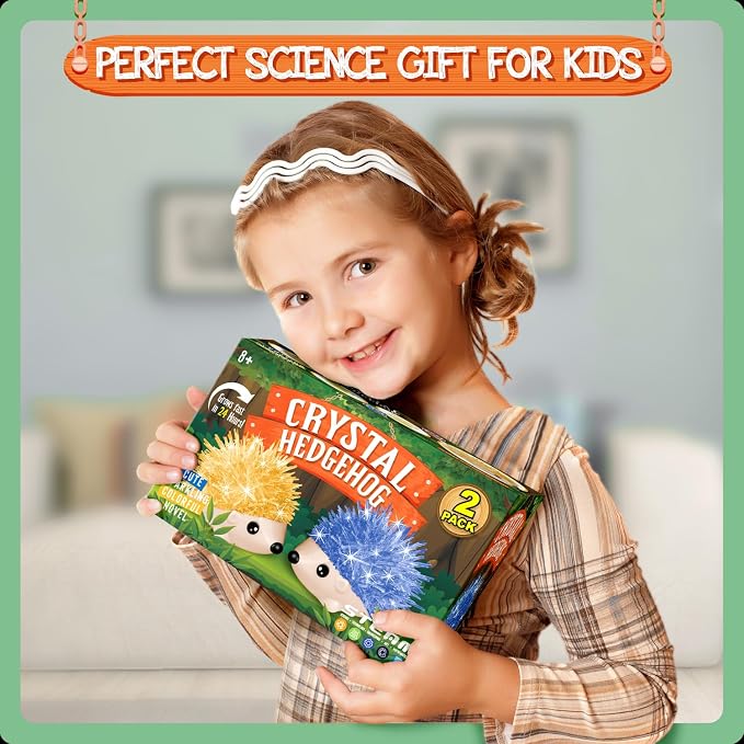 Crystal Growing Kit - 2 Vibrant Hedgehogs Fast 24H, STEM Gift for Kids 6-12 | Grow 2 crystal hedgehogs in 24H. STEM science kit, educational DIY toy. Great birthday gift for boys & girls ages 7-10+