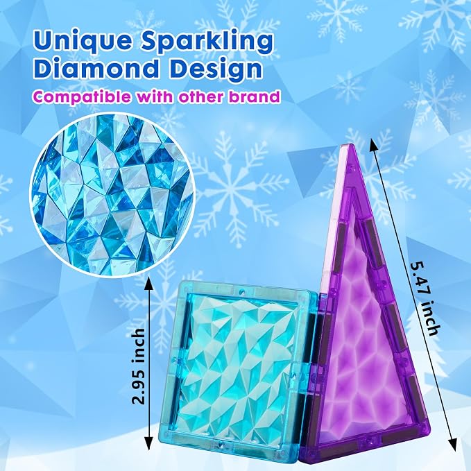 Magnetic Tiles 26 pcs Frozen Castle Magnetic Tiles - 3D Diamond Building Blocks, STEM Educational Kids Toys for Pretend Play, Birthday Gifts Montessori Sensory Educational Magnet Toys