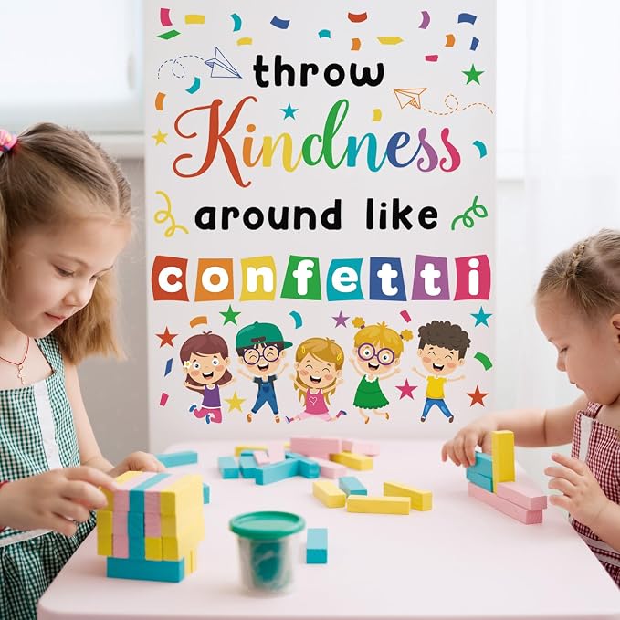 LHIUEM Big Throw Kindness Around Like Confetti Wall Decals Spread Kindness Bulletin Board Decorations Kit,Large Kindness Inspirational Quote Mural,Colorful Confetti for School Kids Classroom Playroom