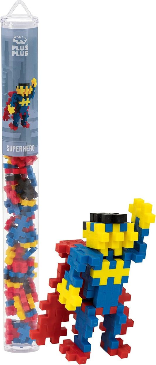 PLUS PLUS Superhero Tube - 3D Figure Building Blocks Set | Superman Building Toys, Gifts for Boys & Girls, Waffle Blocks, Kid Airplane Activities, Christmas Stocking Stuffers for Kids