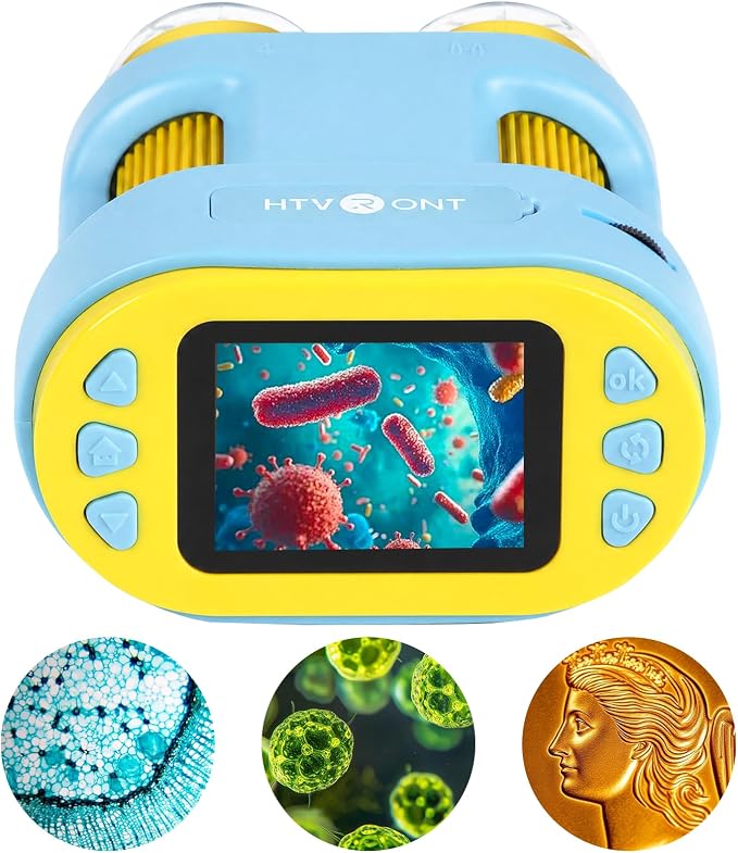 Handheld Microscope for Kids - HTVRONT 1000X Kids Microscope 2.0" HD Screen | 2-in-1 Microscope & Telescope, Kid-Friendly Operation, 4-Hour Extended Battery, Ideal Educational STEM Gift for Kids 3-12