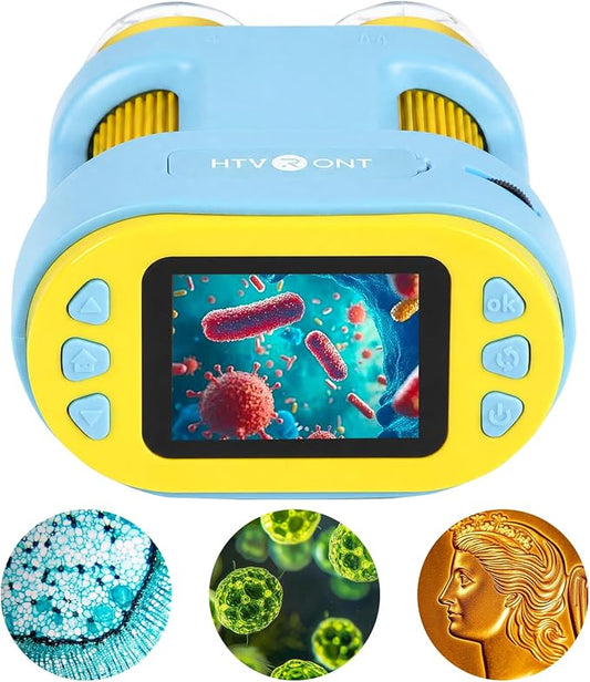 Handheld Microscope for Kids - HTVRONT 1000X Kids Microscope 2.0" HD Screen | 2-in-1 Microscope & Telescope, Kid-Friendly Operation, 4-Hour Extended Battery, Ideal Educational STEM Gift for Kids 3-12