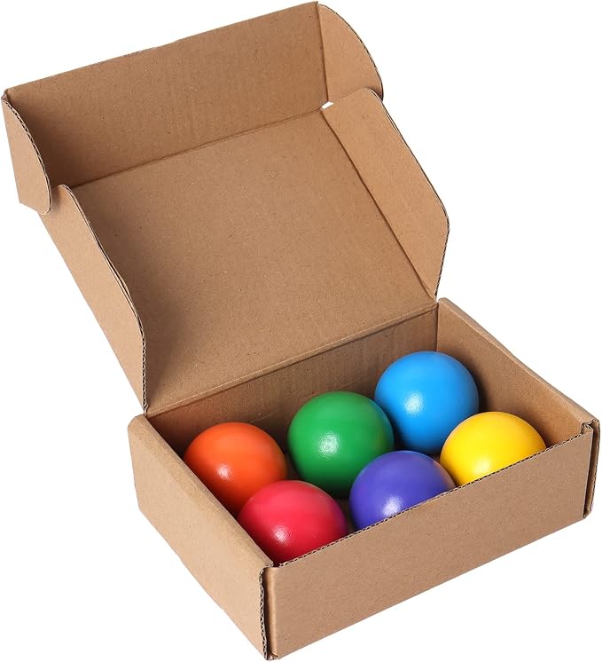 Wooden Rainbow Balls, 6 PCS Colorful Wooden Ball Toys for Toddler & Baby Grasping, Rainbow Ball Matching with Rainbow Stacker