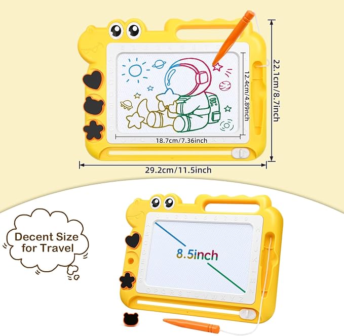 AiTuiTui Dinosaur Magnetic Drawing Board for Toddlers Ages 2-4, Yellow | Doodle Board Toddler Toys, Educational Learning Kids Gift for 3 Year Old Boys Girls, Color Sketch Writing Pad Travel Games