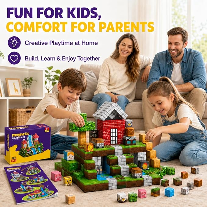 Magnetic Building Blocks 200PCS, 0.8in Stacking Cubes STEM Toy Kids Ages 3+ | Magnet Toys for Kids, Stacking Construction Magnets, School STEM Toys Birthday for Boys & Girls