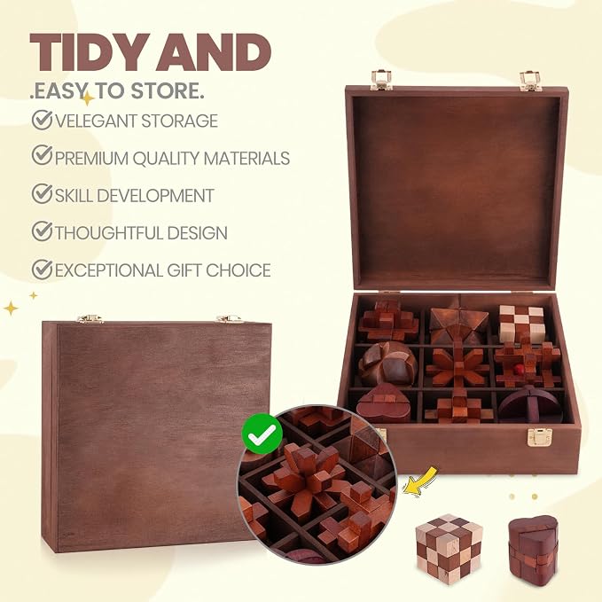 Mytothfy Wooden Brain Teaser Puzzles for Adults Teens, 3D Puzzle Game Toys | Brain Teaser Puzzles with Wooden Box, Unlock Interlocking Puzzle for Adults Teens, IQ Education Smart Toys, Party Favor