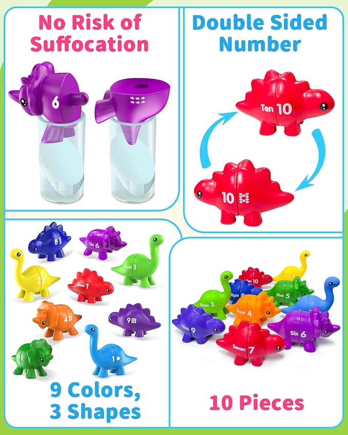 Number Dinosaur Toys for Kids 3-5, Montessori Learning Toys for 3 Year Old | Preschool Educational Toy, Toddler Boy Girl Gifts, Dino Travel Toy, Double-Sided Dinosaurs, Learn Numbers, Matching Game